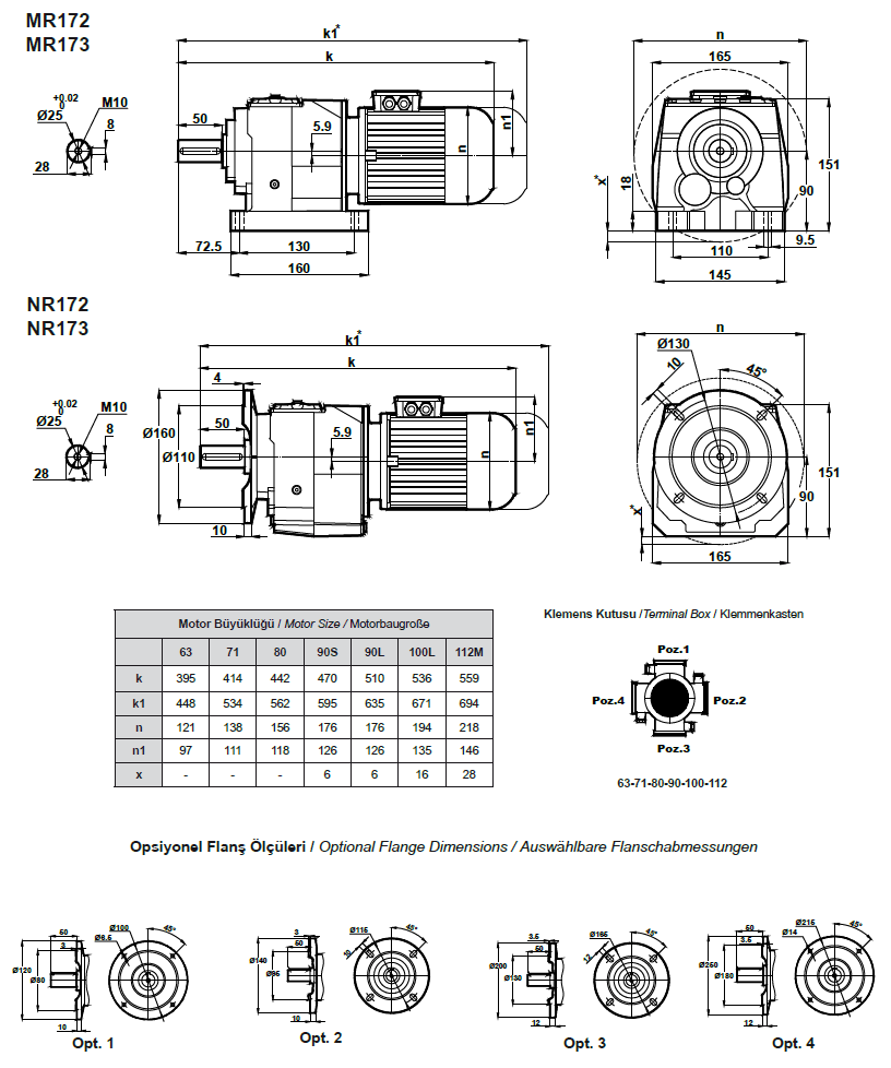 Габаритные и присоединительные размеры MR172, MR173 (MRF172, MRF173)