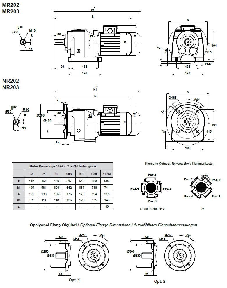 Габаритные и присоединительные размеры MR202, MR203 (MRF202, MRF203)