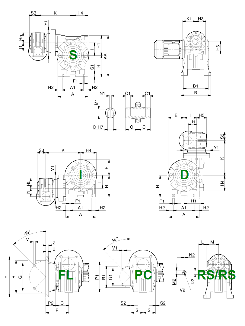 Габаритные и присоединительные размеры SRS-RS